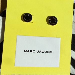 Marc Jacobs Medalion Stud Earrings Black Silver Tone NWT - Image 6