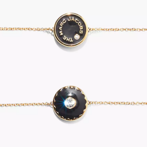 Marc Jacobs Medalion Logo Disc Enamel Bracelet Black Gold NWT