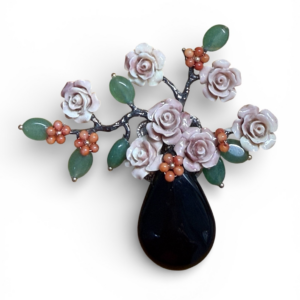 Alternative view of Beyond Joy Natural Stone Flower Brooch Pendant Black Green Pink Handmade New