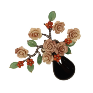 Beyond Joy Natural Stone Flower Brooch Pendant Black Green Pink Handmade New - Image 5