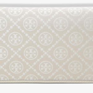 Tory Burch Woven T Monogram Jacquard Leather Trims Chain Crossbody Mini Ivory - Image 3