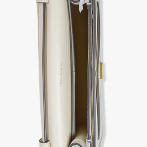 Tory Burch Woven T Monogram Jacquard Leather Trims Chain Crossbody Mini Ivory - Image 4