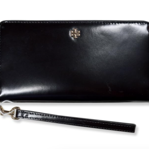 Tory Burch Womens 162753 Emerson Patent Zip Around Continental Wallet, Black