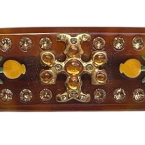 Tory Burch Roxanne Hair Barrette, Crystal Embellished, Brown with Yellow Floral