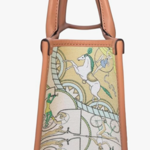 Tory Burch Blake Small Tote, Canvas w Bicycle Print, Green, Brown Leather Trim