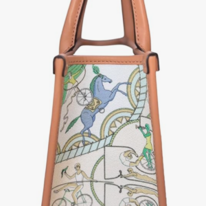 Tory Burch Blake Small Tote, Canvas w Bicycle Print, Green, Brown Leather Trim - Image 3