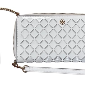 Tory Burch Emerson Perforated Zip Continental Wallet with ID Holder, Optic White