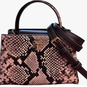 Tory Burch Britten Mini Satchel, Snake Embossed Leather, Brown and Beige Pattern - Image 6