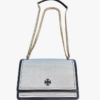 Tory Burch Emerson Canvas Shoulder Bag, Black Leather Trim, Gold Chain Strap, 10