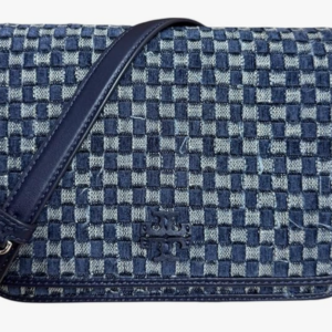 Tory Burch Denim Leather Thea Flap Crossbody Shoulder Bag