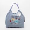 Kusuguru Embroidered cat Nylon Shoulder Tote Bag - Dusty Blue