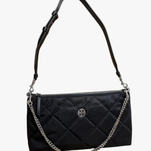 Tory Burch nwt Willa Quilted Nylon Zip Shoulder Bag Black Silver Hardware - Image 4