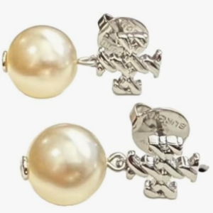 Tory Burch Textured Rope Logo Pearl Drop Earring (Tory Silver Pearl) - Image 4