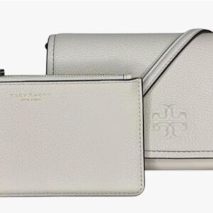 Tory Burch Thea Pebbled Leather With Gold-tone Hardware Crossbody & Wallet White