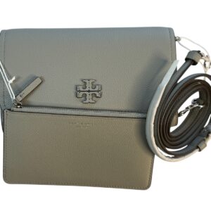 Tory Burch Thea Pebbled Leather w Silver tone Hardware Crossbody & Wallet Grey