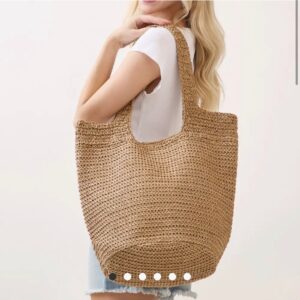 Stylinè Handmade Round Bottom Woven Straw Tote Bag - Image 3