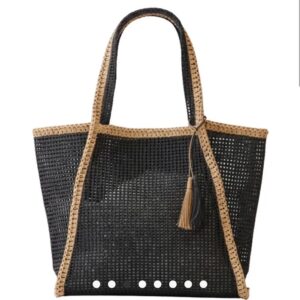 Stylinè Two Tone Woven Straw Tote Bag BLACK - Image 3