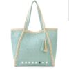 Stylinè Two Tone Woven Straw Tote Bag MINT