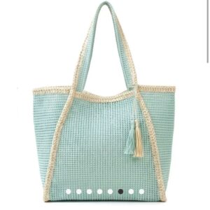 Stylinè Two Tone Woven Straw Tote Bag MINT