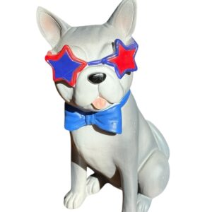 Patriotic French Bulldog Figurine 8.5" Gray w/ Star Glasses & Bow Tie 🇺🇸🐶 - Image 3