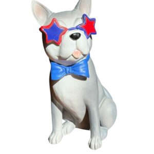 Patriotic French Bulldog Figurine 8.5" Gray w/ Star Glasses & Bow Tie 🇺🇸🐶 - Image 4