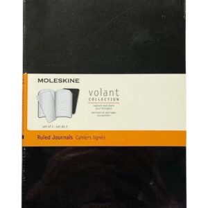Moleskine Volant Black Set of 2 Ruled Journals 5x8.25" 96 Lined Pg