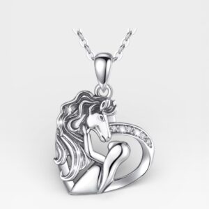 Beyond Joy 925 Sterling Silver Horse & Girl Pendant Necklace w/ Chain & Gift Box