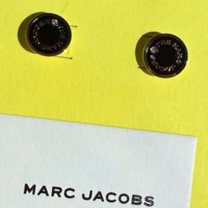Marc Jacobs Medalion Stud Earrings Black Silver Tone NWT - Image 3