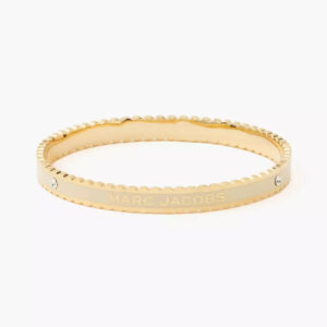 Marc Jacobs Signed Bangle Bracelet Cream Gold Round 2.75 in NWT & Pouch