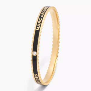 Marc Jacobs Signed Bangle Bracelet Black/Gold Round 2.75 in