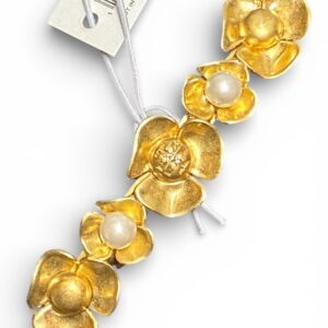 Tory Burch Cluster Floral Barette Hair Clip Gold 3" NWT MSRP $128