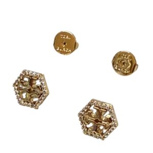 Alternative view of Tory Burch Hex Pave Stud Earring Gold NWT MSRP $98