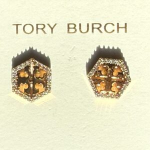 Tory Burch Hex Pave Stud Earring Gold NWT MSRP $98 - Image 3