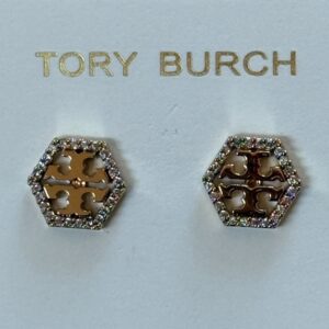 Tory Burch Hex Pave Stud Earring Gold NWT MSRP $98 - Image 4