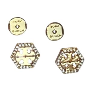 Tory Burch Hex Pave Stud Earring Gold NWT MSRP $98 - Image 5