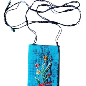 Korean  Traditional Pouch w Crossbody Strap 100% Silk with Handmade Embroidery
