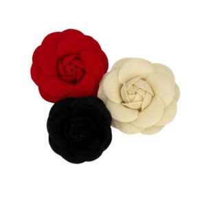 Coco Camelia Felt Cosage Brooch in Red, Black, Ivory Set