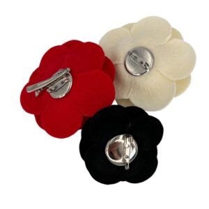 Alternative view of Coco Camelia Felt Cosage Brooch in Red, Black, Ivory Set
