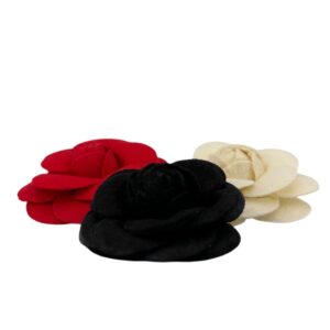 Coco Camelia Felt Cosage Brooch in Red, Black, Ivory Set - Image 3