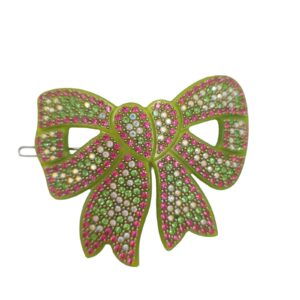 Azanavour Hair Clip Green Bow w Rhinestone Multi-Color - Image 3