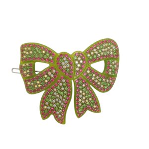 Azanavour Hair Clip Green Bow w Rhinestone Multi-Color - Image 4