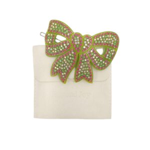 Azanavour Hair Clip Green Bow w Rhinestone Multi-Color - Image 7