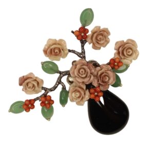 Beyond Joy Natural Stone Flower Brooch Pendant Black Green Pink Handmade New