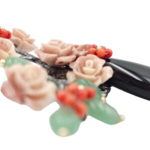 Beyond Joy Natural Stone Flower Brooch Pendant Black Green Pink Handmade New - Image 3
