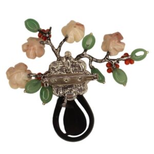 Beyond Joy Natural Stone Flower Brooch Pendant Black Green Pink Handmade New - Image 7