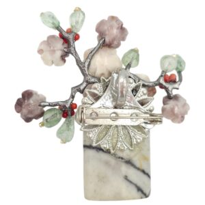 Beyond Joy Natural Stone Flower Brooch Pendant Grey Green Purple Handmade New - Image 5