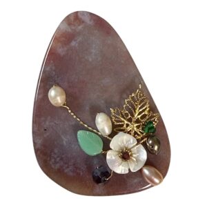 Vintage Teardrop Stone Brooch Pendant Pearl Floral Gold Tone Statement