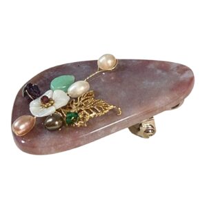 Alternative view of Vintage Teardrop Stone Brooch Pendant Pearl Floral Gold Tone Statement