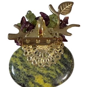 Alternative view of Vintage Oval Stone Brooch Pendant Pearl Floral Gold Tone Statement 2"