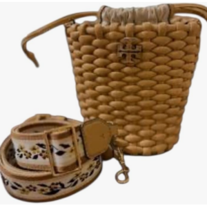 Alternative view of Tory Burch Emerson Woven Mini Bucket Bag Ginger Shortbread Beige